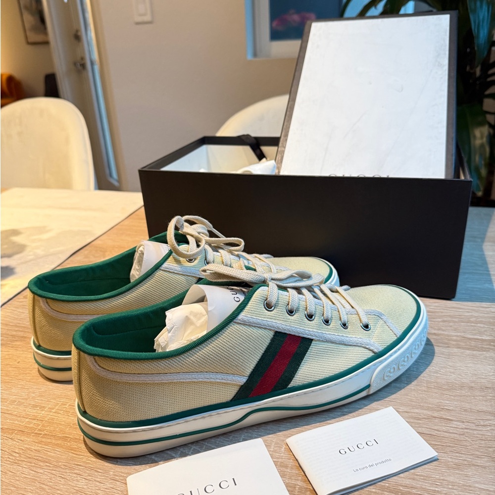 Gucci 1977 Tennis Butter Cotton Sneakers Mens 10 Shoes Retro Vintage Stripe - Picture 2 of 7